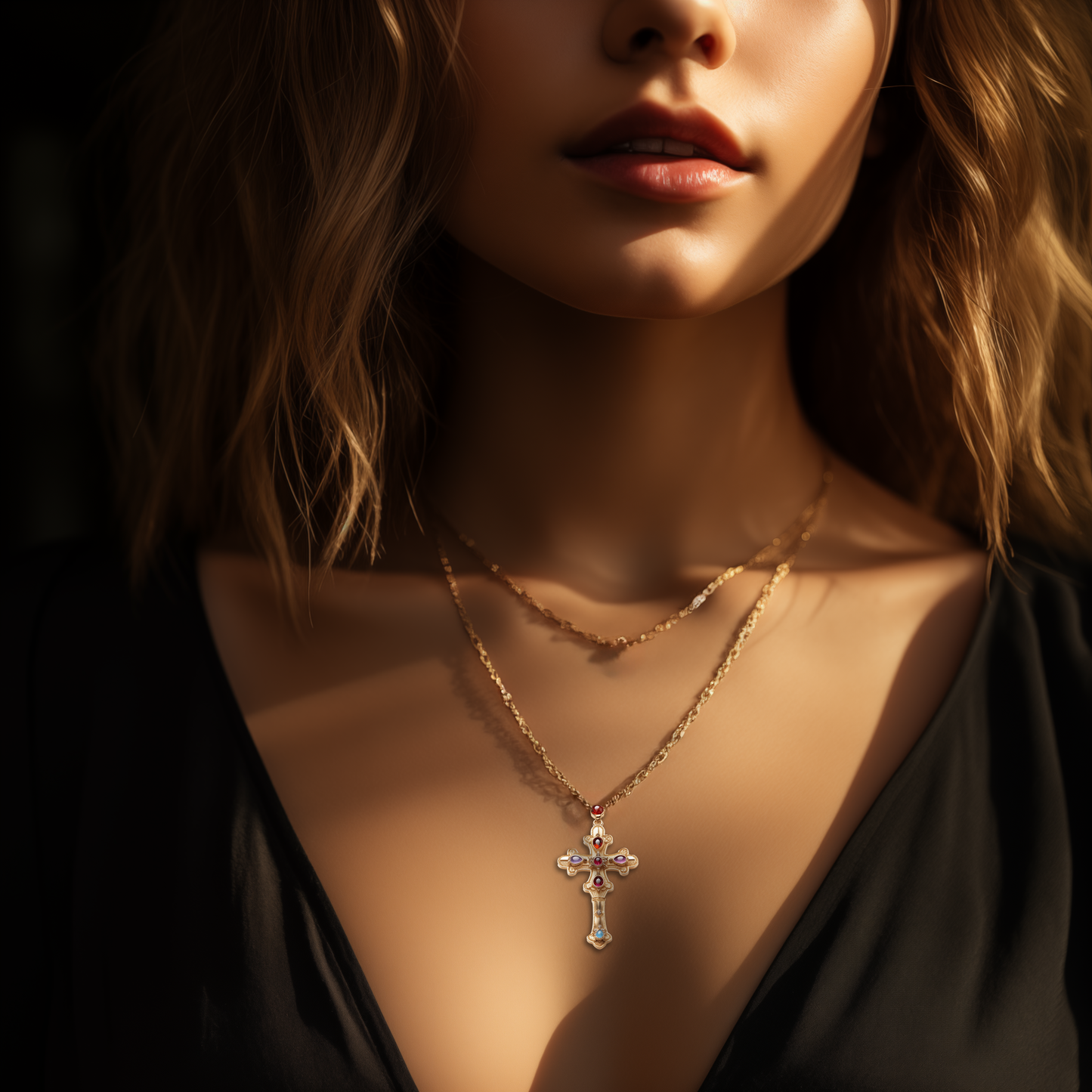 Multi-Jewel Cross Necklace
